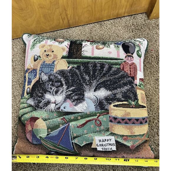 Holiday Sleepy Cat Kitty Teddy Nutcraker Christmas Grn Tweed Bkg Anne Mortimer - Picture 8 of 9